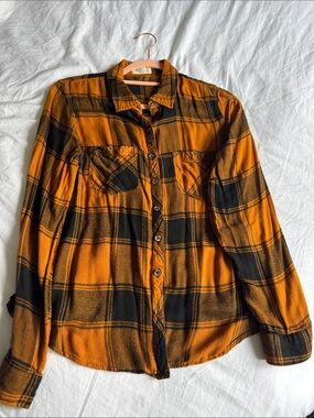 Maurices Mustard and Black Plaid Shirt